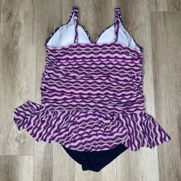 Swim Solutions Women's Purple/Black Spring Play 1 Piece Skater Swim Dress sz 10 - Picture 4 of 4